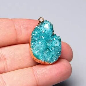 Turquoise Irregular Shape Natural Agate Slice Necklace With StainlessSteel Chain